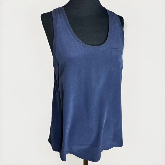 Joie Womens Size XS Alicia Pocket Tank Top Navy Blue Racerback Silk Basics - Picture 1 of 6